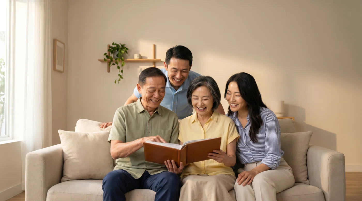 Retired couple spending time with their adult children
