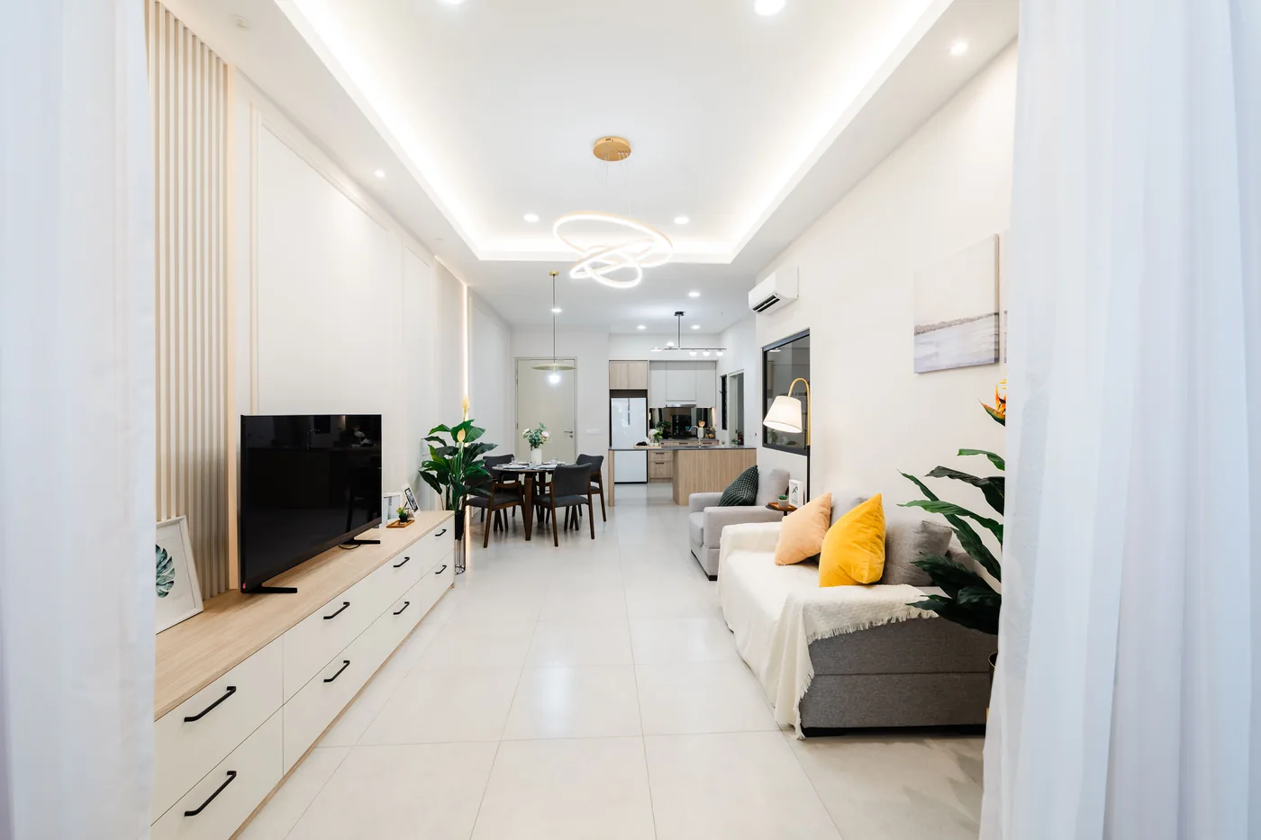 Open living, dining and kitchen area